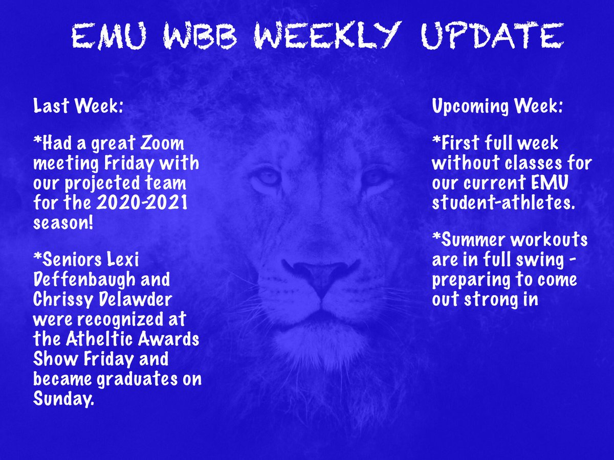 emu_wbb's tweet photo. New for the EMU womenβs basketball team is our Weekly Update! We will update you every Monday about whatβs going on in our program. #LIONS #CompeteLearnServe https://t.co/yn6Mg5NLCP