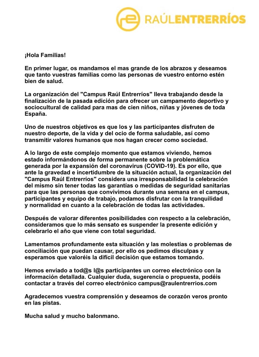 CANCELADO EL ‘V CAMPUS RAÚL ENTRERRÍOS’