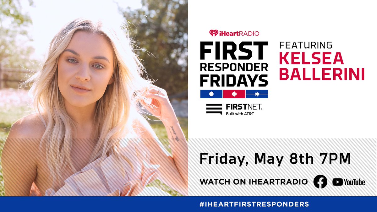 Just announced! This week’s iHeartRadio First Responder Fridays with <a href="/FirstNet/">FirstNet, Built with AT&T</a> will feature <a href="/KelseaBallerini/">Kelsea Ballerini</a>! ✨

Kelsea is joining us in honoring the brave COVID-19 first responders. Watch this Friday at 7PM ET on our iHeartRadio Facebook Page! 

#iHeartFirstResponders