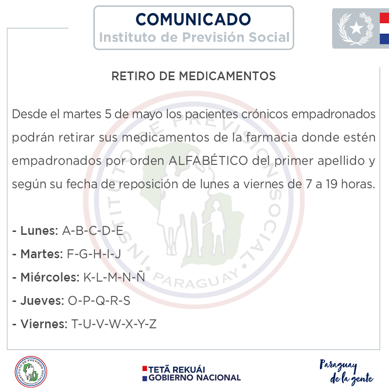 Ips Paraguay Twitterissa Comunicado Sobre Retiro De Medicamentos Para Pacientes Cronicos Empadronados Favor Concurrir Con Tapaboca Y Mantener Una Distancia De Dos Metros En La Fila T Co Ku3a8qbysi