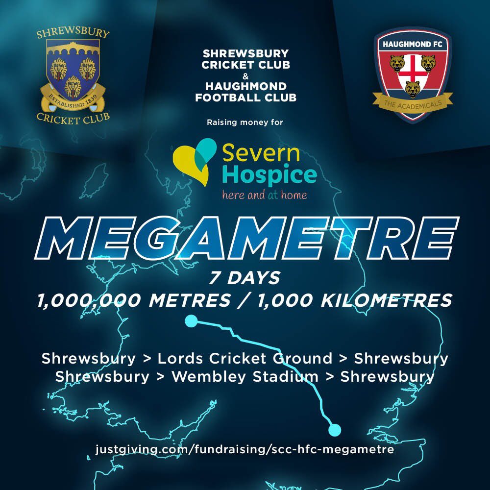 !!! MEGAMETER !!!

Alongside <a href="/HaughmondFC/">Haughmond FC 🏴󠁧󠁢󠁥󠁮󠁧󠁿</a> we will be running 1000km across 7 consecutive days in a relay format starting Wednesday at 7am! This is all to raise funds for <a href="/severnhospice/">Severn Hospice</a> so please help us support this wonderful charity!

justgiving.com/fundraising/sc…
