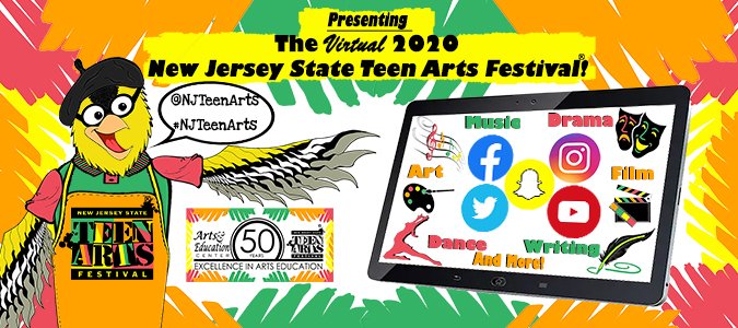 TeenartsNJ's tweet photo. PLS RTWT! 

We are thrilled to announce the NJ Teen Arts Virtual Showcase! 
This will be an ongoing online event with Showcases being shared on the NJ State Teen Arts Festival social media platforms and https://t.co/bi6oFygtGf Sign Up Today! https://t.co/GaGwgVinjQ