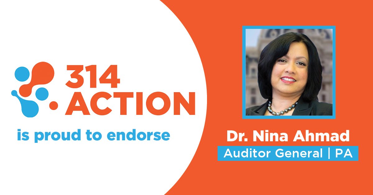 314action's tweet photo. We’re proud to endorse @NinaAhmadPHL for Pennsylvania Auditor General! Nina has a Ph.D. in Chemistry and completed a medical fellowship at Thomas Jefferson University. Nina will use her training to fight for all Pennsylvanians. #ElectScientists #PApol https://t.co/jy1Bk9r9PR