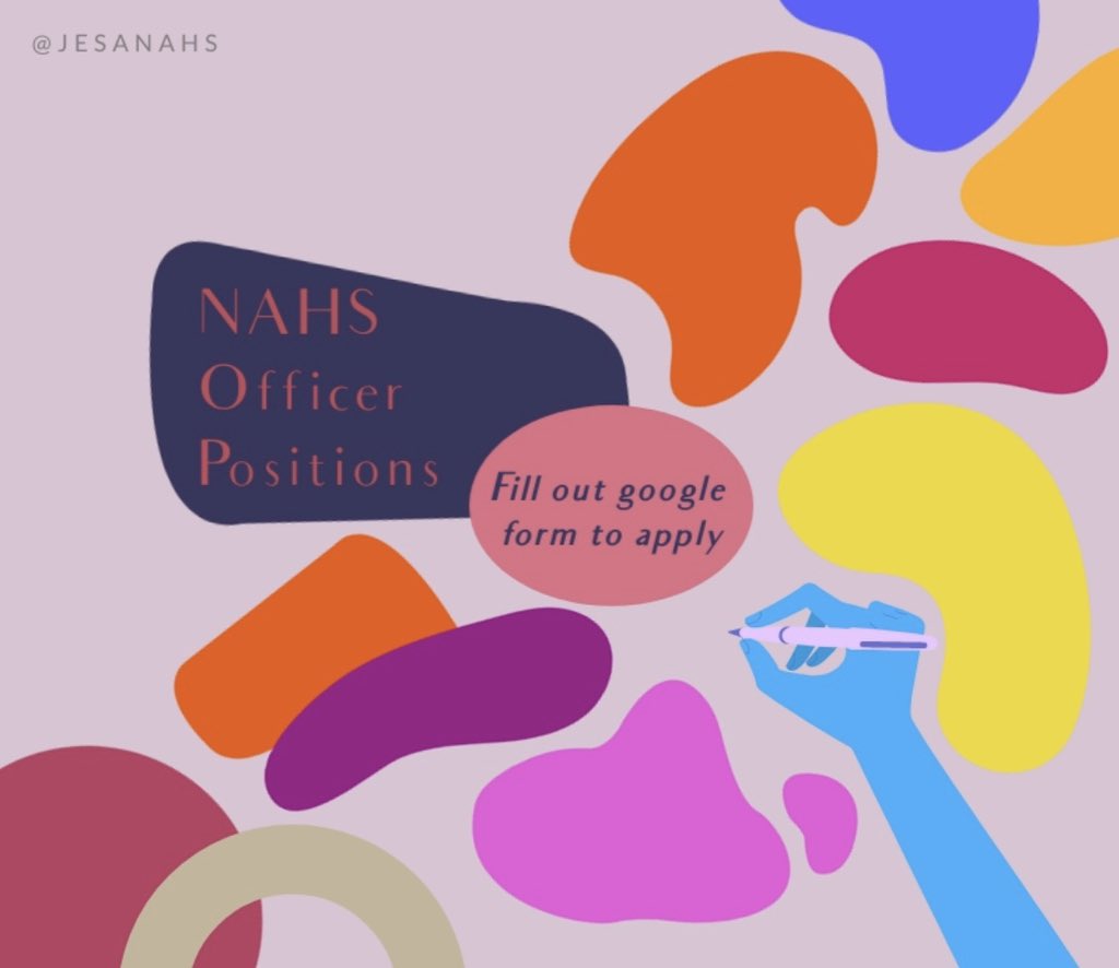 SingleyNAHS's tweet photo. Hello everyone! NAHS is looking for 2020-2021 officers, if you have an interest please apply from the link below. Applications are due by Friday, May 8th https://t.co/HssLUQAYq1