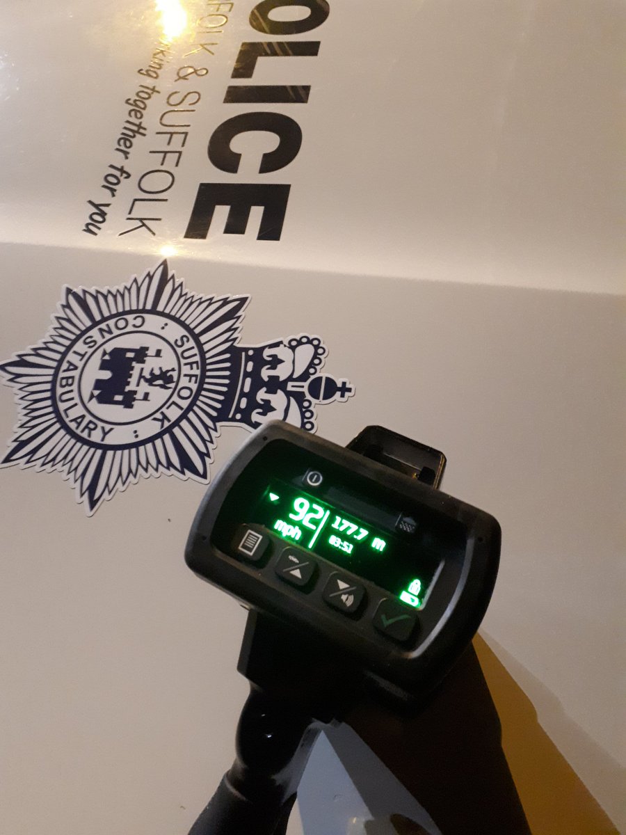 NSRAPT's tweet photo. Second vehicle stopped on the #A11 #roudham. This vehicle travelling at 92MPH. Driver has been issued a Traffic offence report. #PC1807 #PC1643 #slowdown #speedkills #fatal4 https://t.co/cYGbrHTvHY