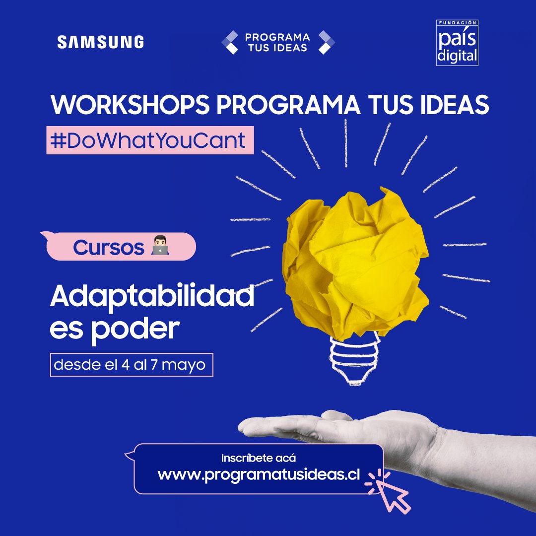 PTIChile_'s tweet photo. 📢HOY iniciamos nuestro workshop "Adaptabilidad es poder" 💫 con el #hackercultural Cristóbal Saldaño. ✌️Atrevete a pensar fuera de la caja y despierta tu creatividad.  Inscríbete aquí https://t.co/cpywpDp6nj ¡Nos vemos a las 18hrs! #DoWhatYouCan #AprendoencasaconPTI https://t.co/Lmo31HZz7J