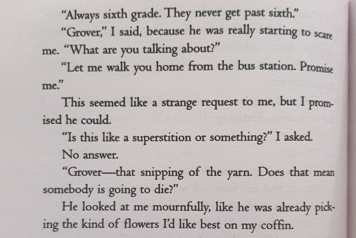 i'm halfway through the lightning thief already, but this scene at the beginning zksbbdbd grover was so done what did he go through
