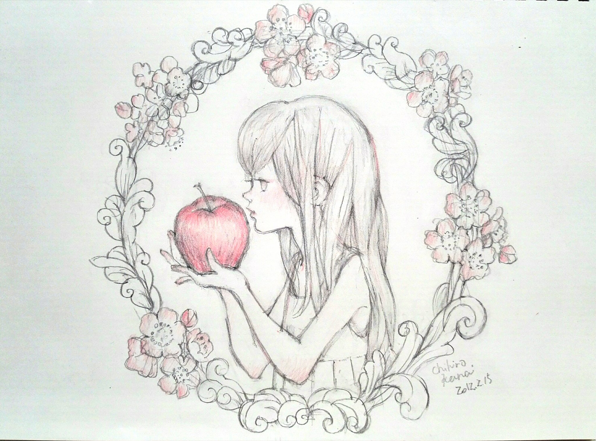 チヒロ お絵描き魔法猫 あんずみるく A Twitter 赤い林檎 鉛筆 色鉛筆 手描きイラスト 画家 りんご 白雪姫 グリム童話 挿し絵 イラストレーター 絵画販売 イラスト販売 T Co 41yvatdf0b Twitter