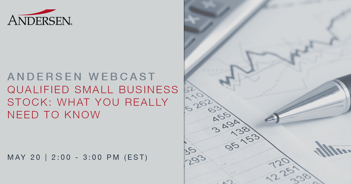 AndersenGlobal's tweet photo. Andersen in the U.S. will host a webcast on Qualified Small Business Stock (#QSBS) on May 20. The webcast will be moderated by Ray Thornson and presented by Kurtis Handa, Adam Steinberger and Jason Graham. Register here: https://t.co/UkQN2YaWkd https://t.co/6xgnJjD50W