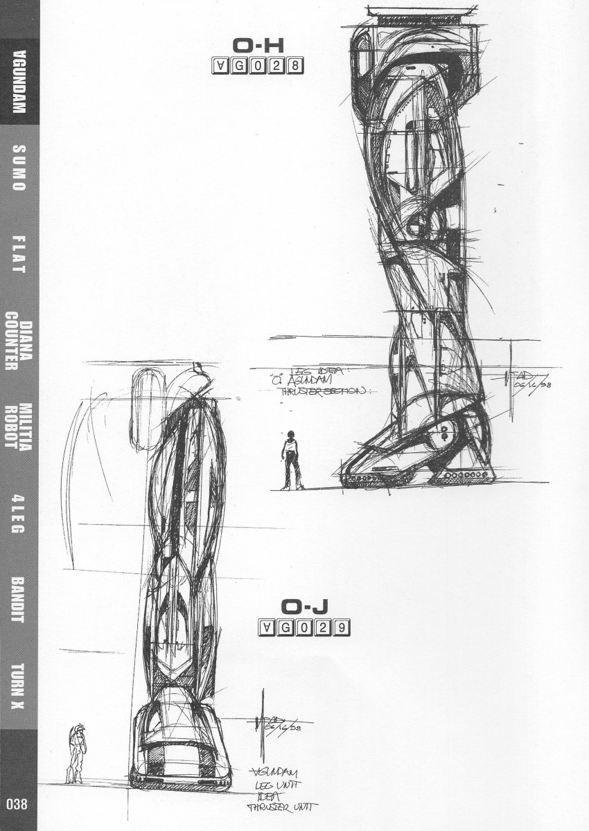 More concept sketches of the 1st presentation of the "O" series; head and leg design.