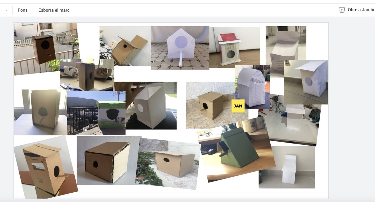 DarthRuc's tweet photo. #1resocee1920 #tecnocee ens tocava fer caixes niu amb fusta...ens hem adpatat; plànols, construcció amb paper/cartró, tour virtual per les fusteria de Roses i han mirat km i temps per portar-les als Aiguamolls #tourcreator #poly #maps #jamboard hem compartit una #jamboard https://t.co/bqLfJjwE0b
