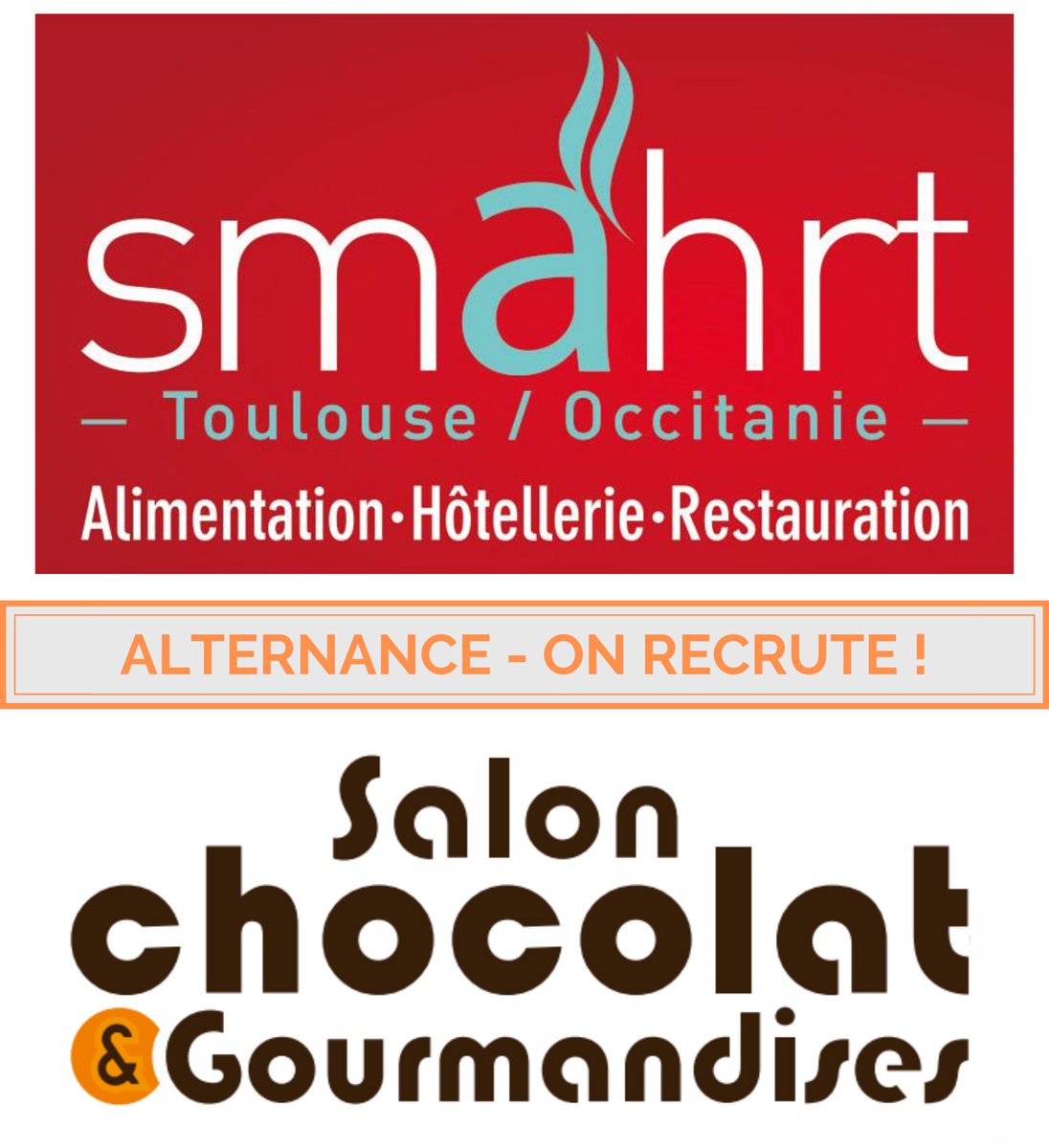 Toulouse Evénements lance sa campagne d’alternance 2020 et recrute ses futures recrues (H/F).

Vous souhaitez rejoindre l’équipe du SMAHRT et du Salon du Chocolat ? 
Vous intégrez un Master 1 et l’événementiel vous intéresse ? Demandez-nous la fiche de poste en MP.

À vos CV ! 🤗