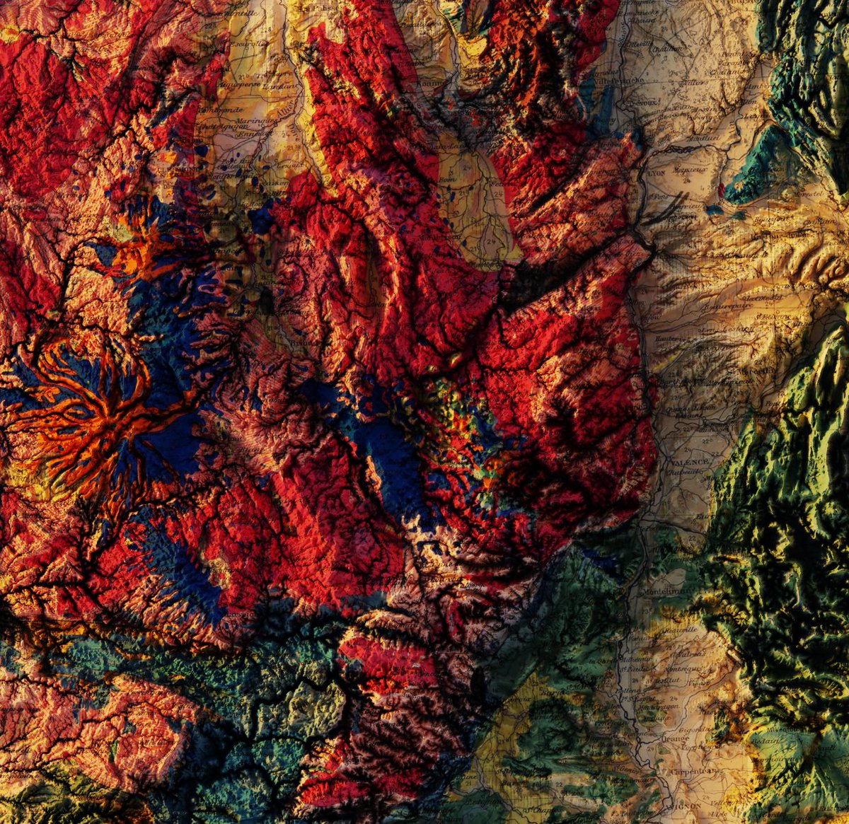 Carte Géologique de la France, à l'échelle du millionième, Exécutée en utilisant les documents publiés par le Service de la Carte géologique détaillée de la France - Ministère des Travaux Publics - 1905

#arcgispro #blender #gis #maps #map #copernicus #france  #geological