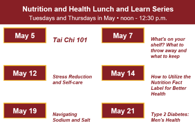 Join us on Zoom every Tuesday and Thursday at Noon to explore a variety of nutrition and health topics!

There is no cost to participate, but you must register: extension2.missouri.edu/events/mu-exte…

#EatSmart #MoveMore #TaiChi #HIM #Committed2MOFamilies #ExtendMU