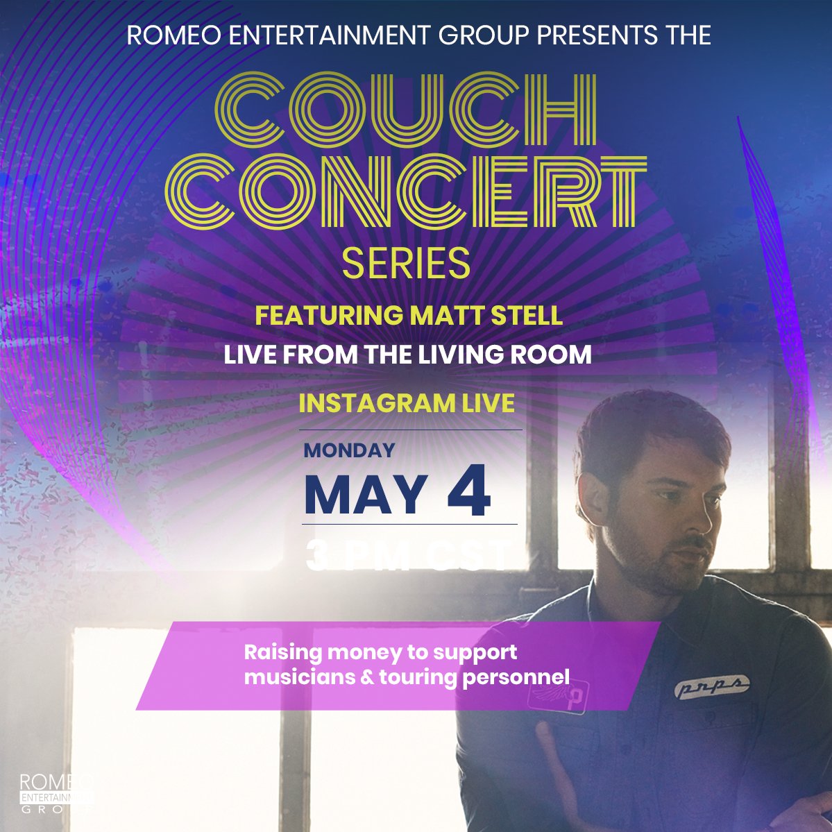 MattStellMusic's tweet photo. Going live on @RomeoEntGroup’s Instagram today as part of the Couch Concert Series to help support @MusiCares and #MusiciansFoundation. Tune in at 3 pm CT! https://t.co/QJ4dNTVT9f