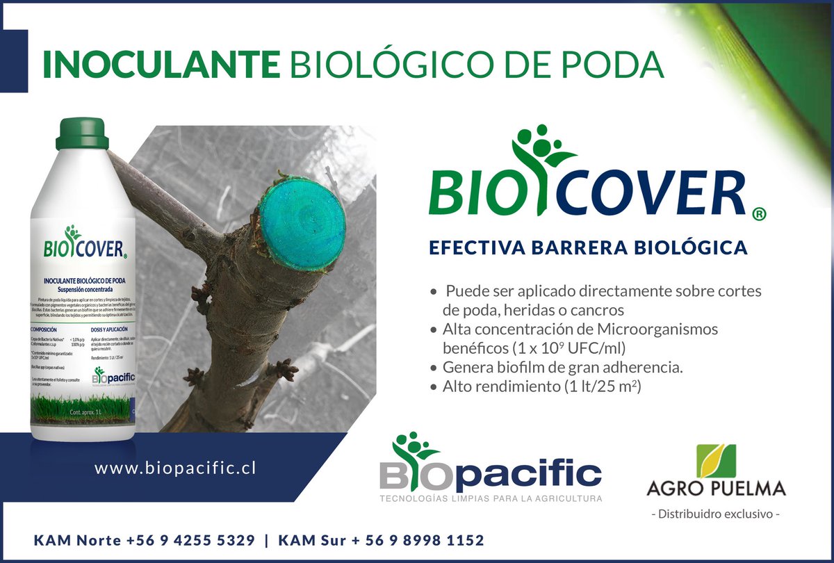 Biopacific's tweet photo. Por que el campo no se detiene, las Innovaciones tampoco: BIOCOVER, Nuevo Inoculante Biológico para Poda y Heridas. BIOPACIFIC, Tecnologías Limpias para la Agricultura. https://t.co/v6yhb5FZ4b