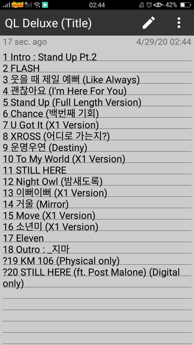 So (once again) here's the tracklist (in cheap downloaded notes app)