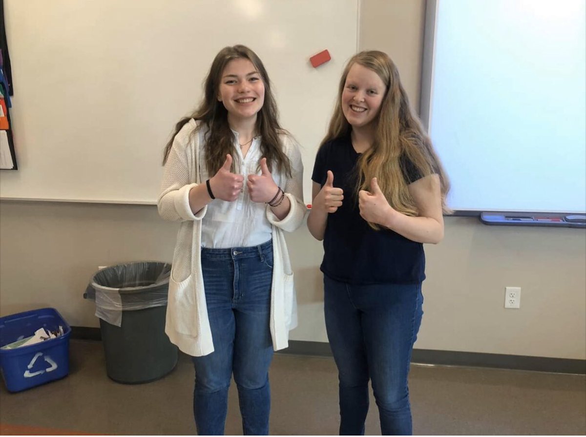 beckiejjackson's tweet photo. While we were sad this yearโs State History Day competiton was virtual, two thumbs up for these ladies who won a topical prize for their documentary! ๐ฅณ๐ฅณ๐ฅณ๐ฅณ @MooseLakeSchool #isd97 #historyrocks https://t.co/lfqbBhFz9m