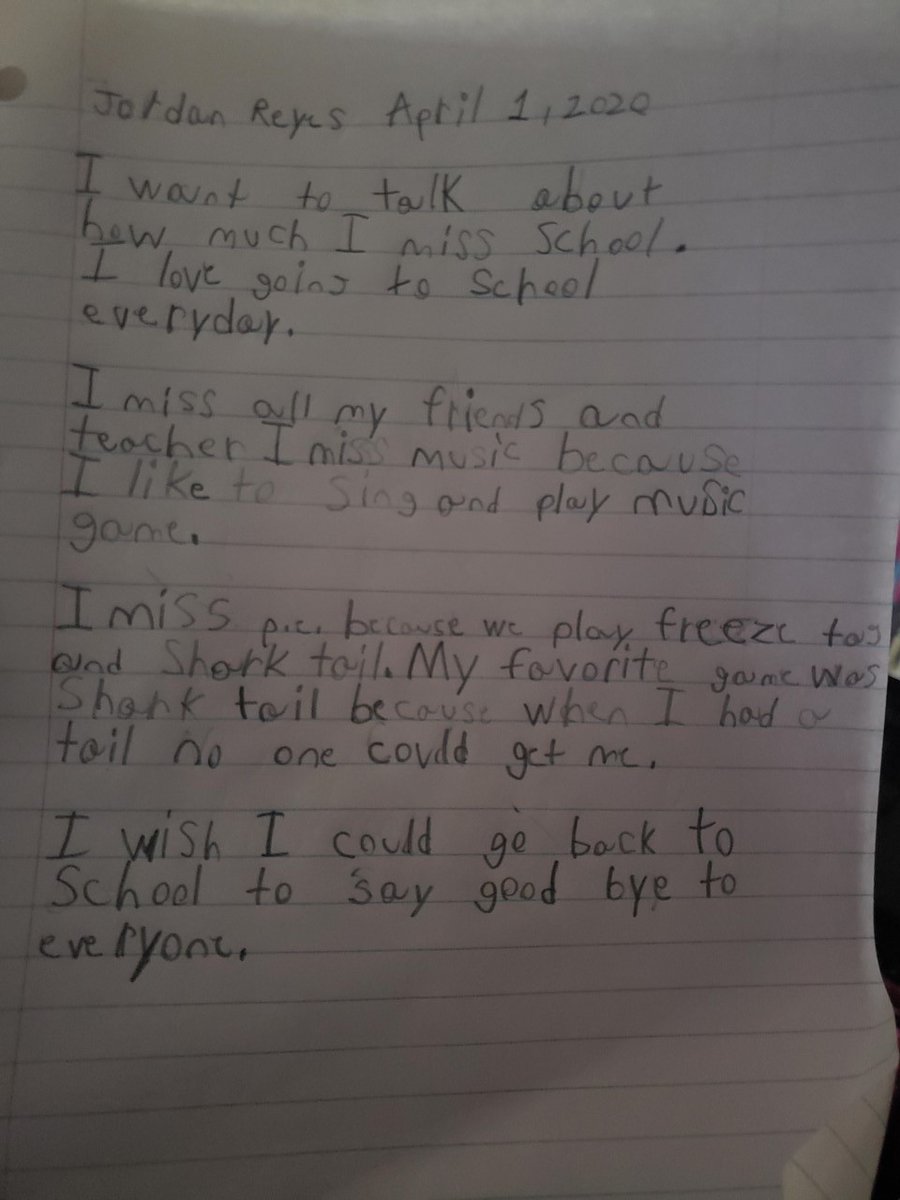 pgonzalezteach's tweet photo. I miss my kiddos and they miss us too 😢#writing #greatbydesign #athomelearning @lnhodge @AldineISD https://t.co/BSr0tED1b5