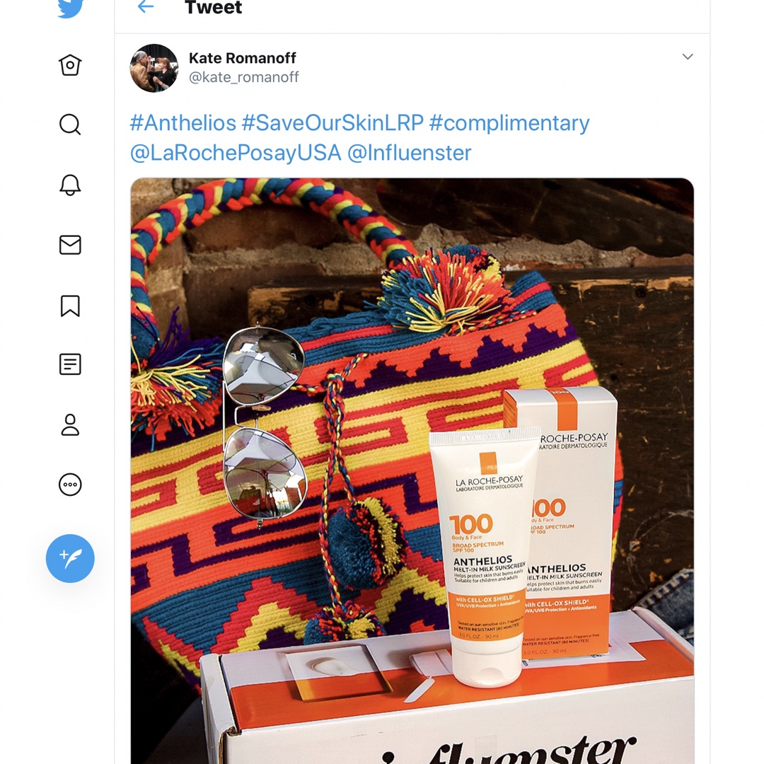 kate_romanoff's tweet photo. #Anthelios #SaveOurSkinLRP #complimentary @LaRochePosayUSA @Influenster https://t.co/rRXMxCv0Je