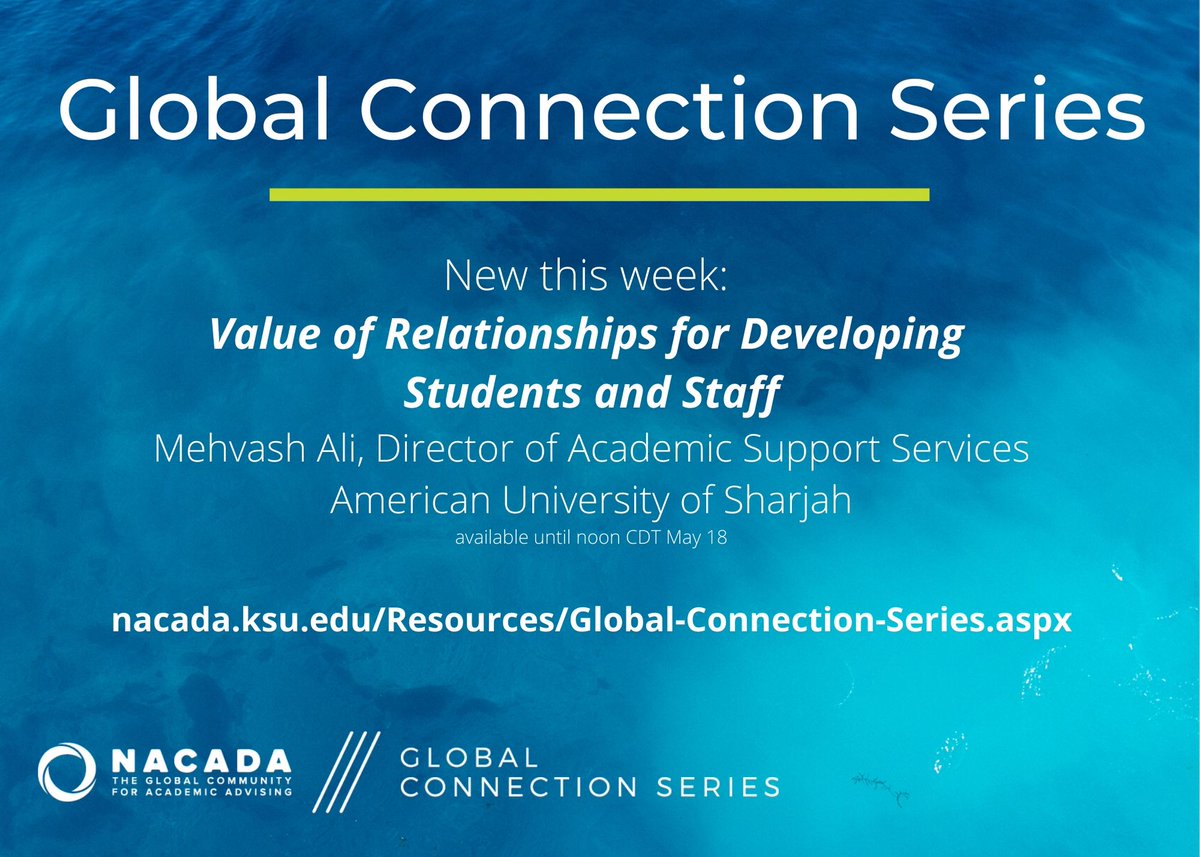 This week's recording features NACADA Board Member Mehvash Ali. In honor of Global Advising Week, this recording it available to everyone. #40yearsofNACADA nacada.ksu.edu/Resources/Glob…