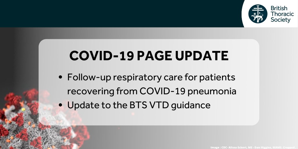 BTSrespiratory's tweet image. COVID-19 page update. We have published the new BTS guide to follow-up respiratory care for patients recovering from COVID-19 pneumonia, and updated our Guidance on Venous Thromboembolic Disease  bit.ly/3a6Dr5L