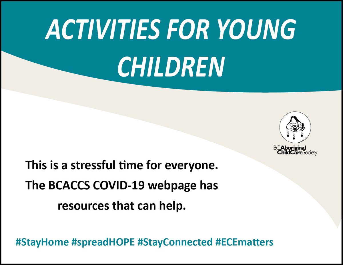The <a href="/BCACCS/">BCACCS</a> #COVID-19 webpage has some resources for early childhood educators and families who want more information about activities young children can do at home. #StayHome #ECEmatters #spreadHOPE <a href="/ECEBC1/">ECEBC</a> <a href="/CCCF_FCSGE/">Canadian Child Care Federation</a> 
acc-society.bc.ca/resources-to-s…