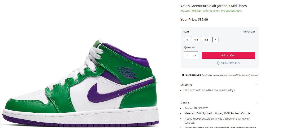 GS Jordan 1 Mid Hulk on NBA store 