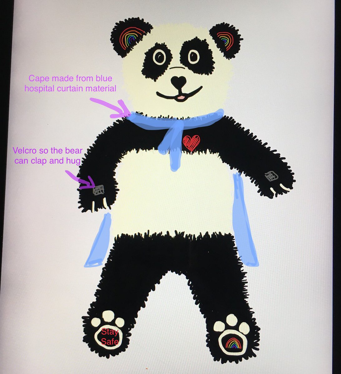 S_R0BINS0N's tweet photo. @jlandpartners This bear was drawn on the iPad by me (Mummy) but it’s all my daughter, Verity’s (5) ideas. She said to make sure they know it’s a very, very soft and cuddly panda bear! #designyoursuperbear https://t.co/B9DOZAlCZb