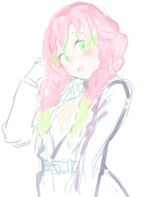 C69さんがTwitterに投稿した甘露寺蜜璃(鬼滅の刃)のイラスト。