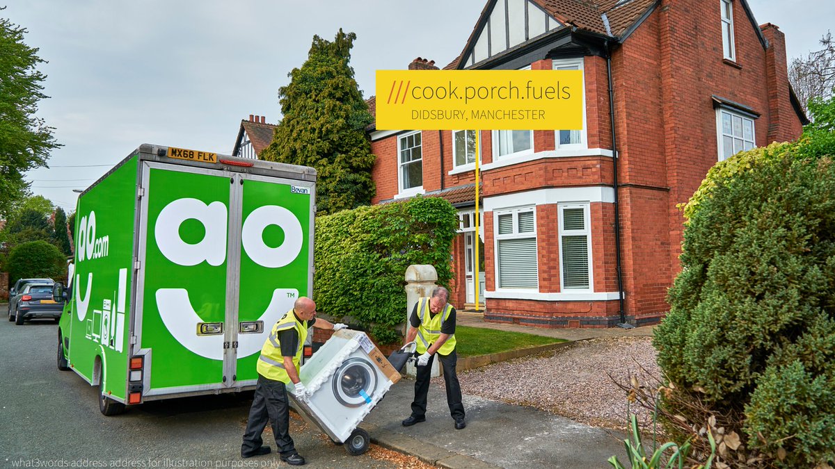 AO drivers deliver item to ///cook.porch.fuels in Didsbury, Manchester