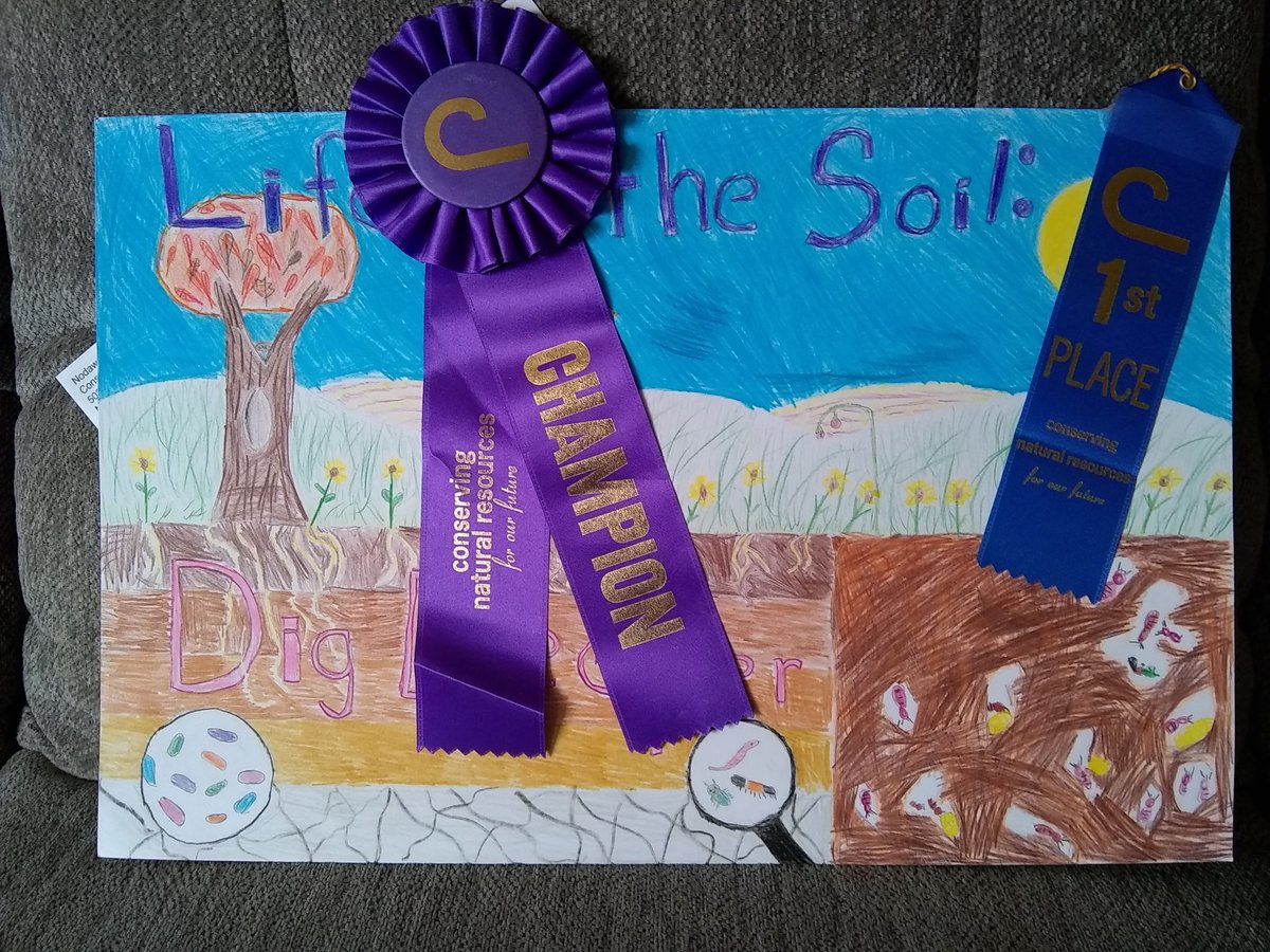 TerriJermain's tweet photo. Congratulations to @JC123Eagles 4th graders Chloe-1st, Bella-2nd, and Jocelyn-3rd for placing in the Soil and Water Conservation poster contest. Chloe went on the win the Nodaway County grand prize! "Life in the Soil: Dig Deeper!" #soil #conservation https://t.co/XX6YbTcndi