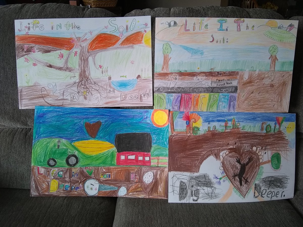 TerriJermain's tweet photo. Congratulations to @JC123Eagles 4th graders Chloe-1st, Bella-2nd, and Jocelyn-3rd for placing in the Soil and Water Conservation poster contest. Chloe went on the win the Nodaway County grand prize! "Life in the Soil: Dig Deeper!" #soil #conservation https://t.co/XX6YbTcndi