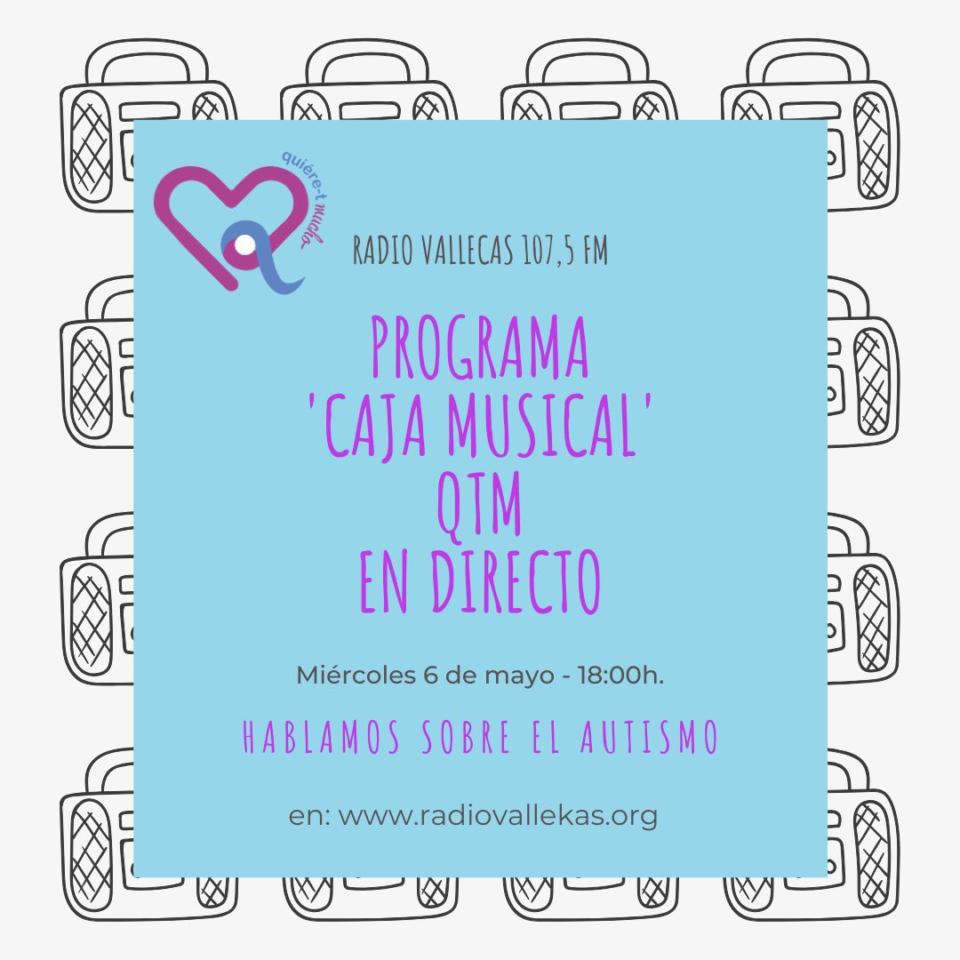 PADJoven_'s tweet photo. ¡Atención!

Nuevo programa de ‘Caja Musical’ en @radiovallekas este miércoles 6 con el Equipo del #QuiéreTMucho #Vallecas.

Hablarán del #autismo en las familias.

¡No te lo pierdas!

#QuedateEnCasaConPAD y escucha la #radio! https://t.co/SRks4Fx2nk