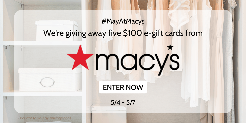 savings's tweet photo. We're giving away 5 $100 gift cards from @Macys! Submit your email address for a chance to win: https://t.co/nKR5MnWV2A
#MayAtMacys #Macys #Giveaway #Giveaways #Win #SpringFashion #Spring #Fashion #OOTD #Save https://t.co/PVG0b4tSRl