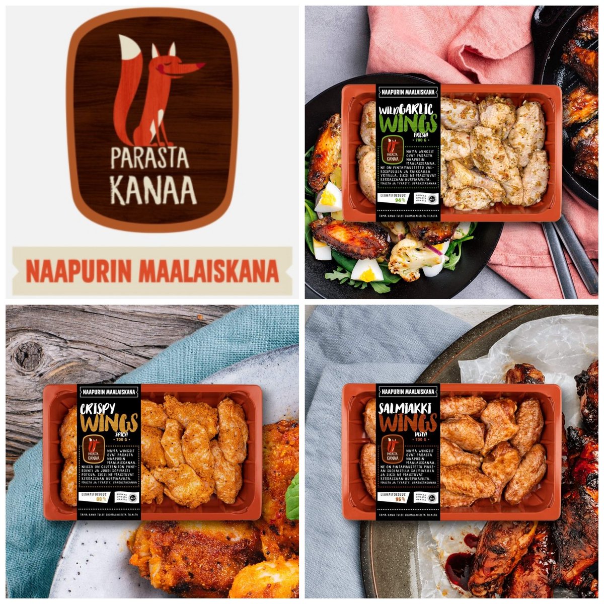 naapurinkana's tweet photo. Aika nostaa siipien syönti uudelle levelille! Naapurin Maalaiskanan pintamaustetut Wingsit nyt kaupoissa: Wild Garlic, Salmiakki ja Crispy 👌🏻 https://t.co/qP4IT00zDB #naapurinmaalaiskana #parastakanaa #uutuus #salmiakkiwings #crispywings #wildgarlicwings #hyvä��suomesta https://t.co/OXiakbKxXC