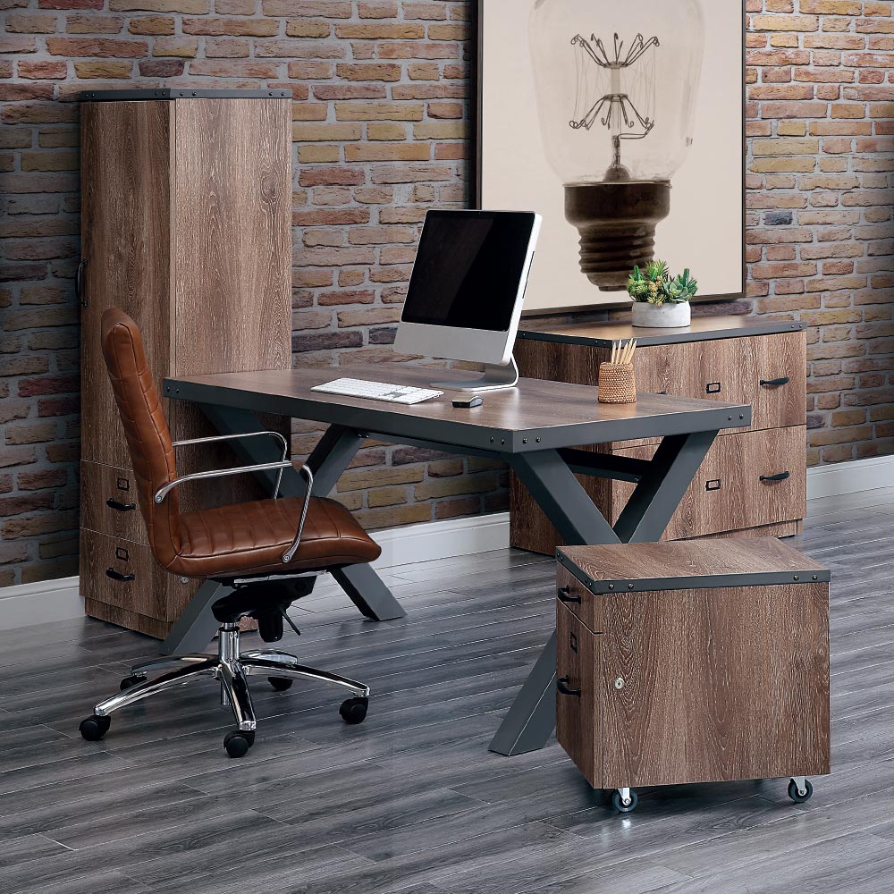 NBFonline's tweet photo. Industrial decor your thing? Deck out your home office in style with the wood-on-metal design of our exclusive Rivet collection! Shop the look and use code SOMAY9 for 9% off 👉 https://t.co/ZW0YtpnUwR https://t.co/acq11GPl3c