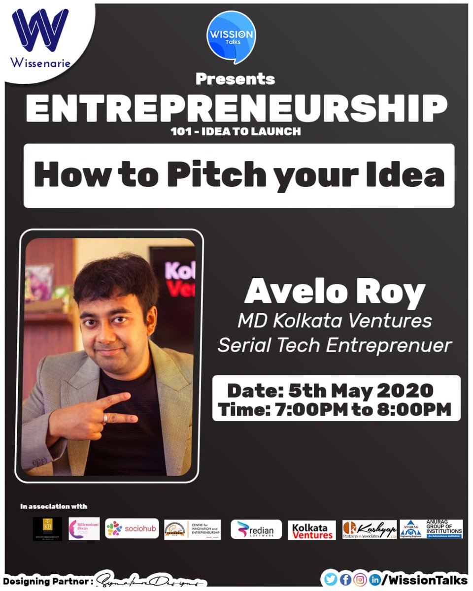wissiontalks's tweet photo. Wissenarie is all set to host Mr Avelo Roy, mentor, speaker, Managing Director and a Startup mentor for Kolkata ventures
Topic: How to pitch an idea?
#wissiontalks #wissenarie #entrepreneurship #leadership #webinars #beingateam #billenniumdivas #sociohub #redian #pitchingideas https://t.co/q7SVHb83bR