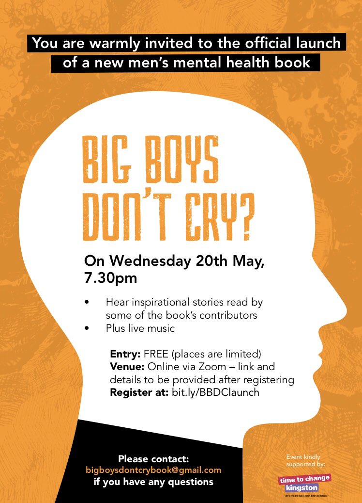fabiand's tweet photo. Register now for the online launch of my new men’s #mentalhealth book, Big Boys Don’t Cry?, on Wednesday 20th May, 7.30pm via Zoom. Register at https://t.co/B0AZFXSlRv for an inspirational evening! You can pre-order the book now at https://t.co/M7liCM9t6s £10 (Please RT 🙏) https://t.co/VuuQ3gvyVI