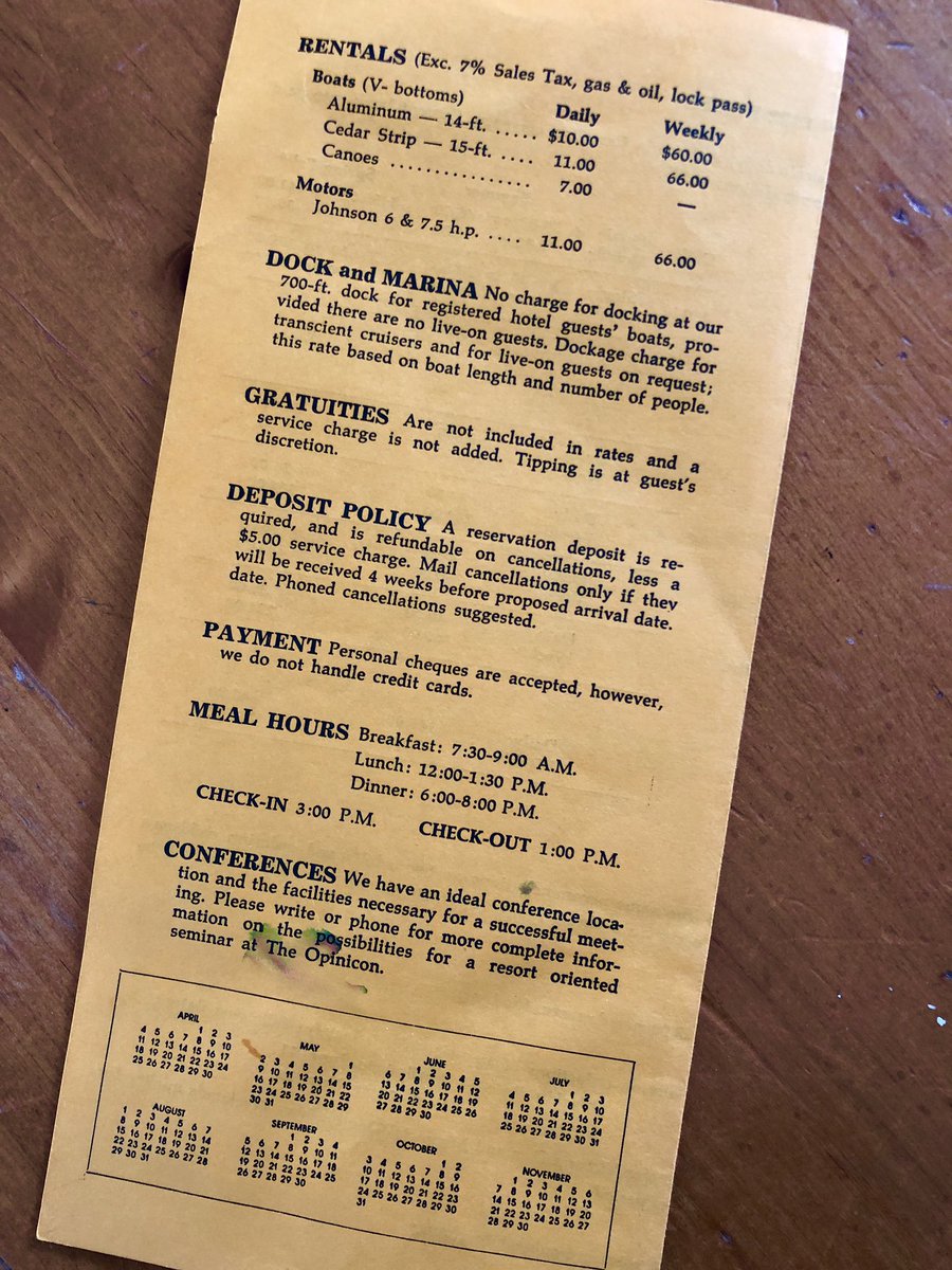 Jon Degan (@lefthungry) on Twitter photo The 1982 <a href="/The_Opinicon/">The Opinicon</a> rate guide courtesy of my In-laws who relaxed there back in the day The 1982 <a href="/The_Opinicon/">The Opinicon</a> rate guide courtesy of my In-laws who relaxed there back in the day