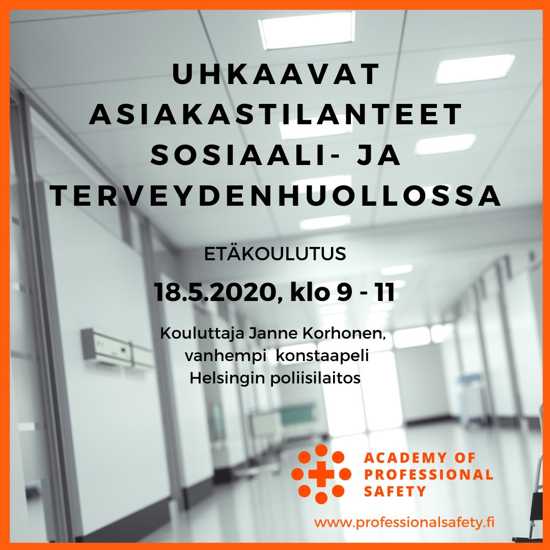 SafetyAcademyof's tweet photo. Miten voin etukäteen valmistautua uhkaaviin tilanteisiin? Miten toimin uhkaavassa tai väkivaltaisessa asiakastilanteessa? Jos nämä asiat mietityttävät työssäsi, ilmoittaudu mukaan koulutukseen 👉 https://t.co/bkO0H5Y7pC #professionalsafety https://t.co/jbJaHoGG9W
