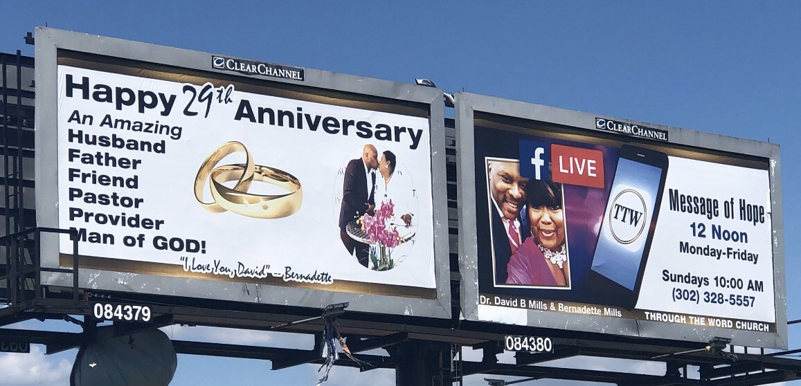HIGHIMPACTWOMAN's tweet photo. @GMA Celbrated 29th Wedding Anniversary l in a big way by dedicating a billboard to my husband. I so love n appreciate him. The Coronavirus will not rob us of this powerful moment. Intentional love! https://t.co/hqmnCiB2Nm