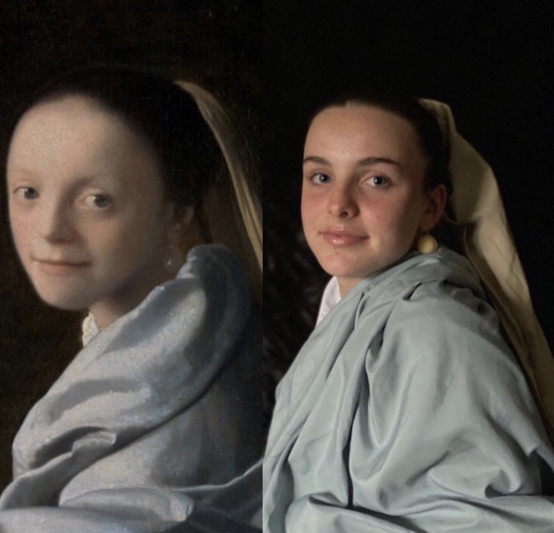 Paul_VI's tweet photo. The art students were assigned a Tableaux Vivant project - “a living picture.”  Students researched an artist and recreated their paintings as if they were the subjects. Well done! #pvihs #pvipride #pviart #remoteeagles 🦅 https://t.co/VWbii8g2GJ