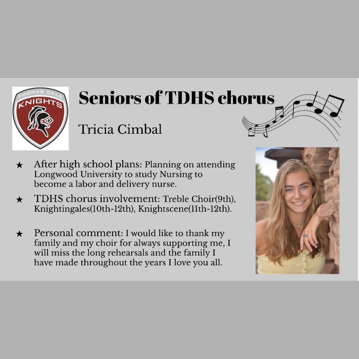 Today, we are kicking off our Class of 2020 Senior Sendoff Celebrations! First, we have Tricia Cimbal!