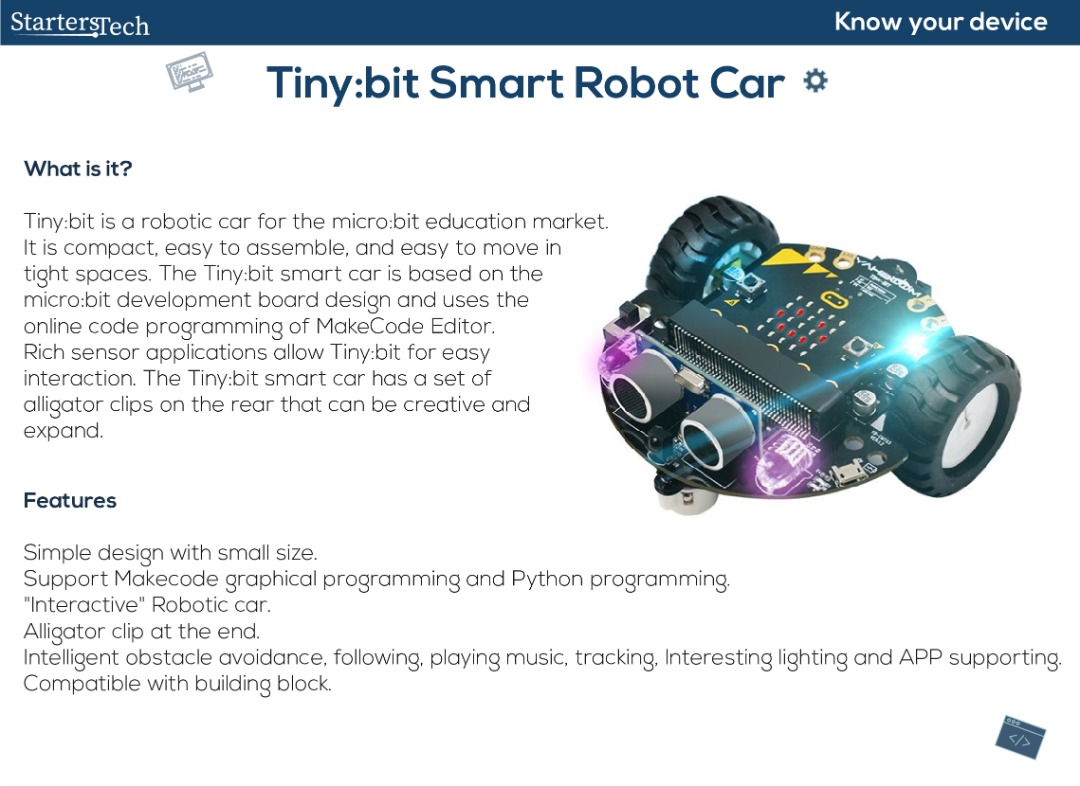 Ever had a feel of the Tiny:bit Smart Robot Car? It's got some cool and amazing features. Let's know our device for the week.
#robotcar #Robotics #smartcar #makecode #PythonProgramming #obstacleavoidance #sensors #starterstech #starterspoint