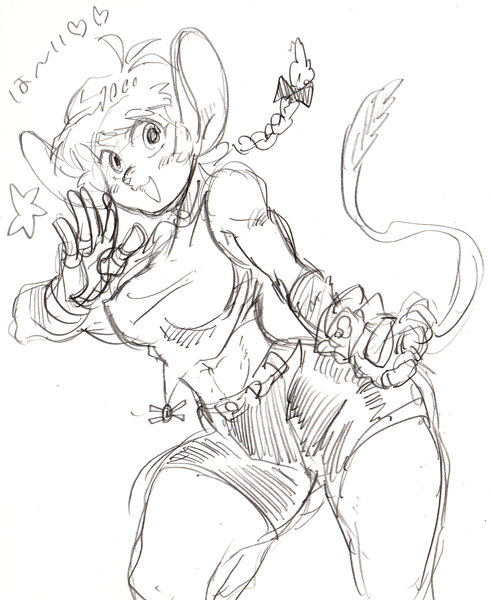 ピンク🐭さんもデザイン固めてもっとエロ描きたいな。途中半ズボンキャラにしてたけど初期に描いてたスパッツのほうがカワイイ気がしてきた。 