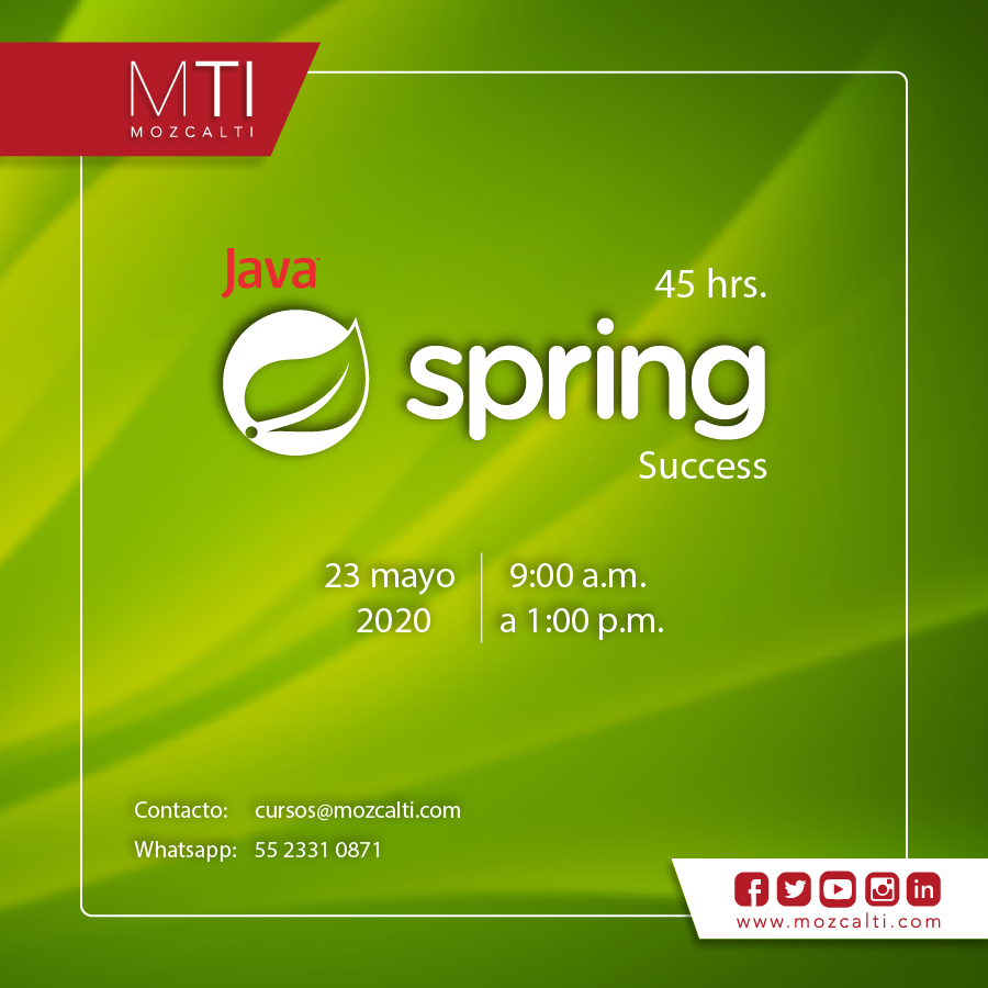 mozcalti's tweet photo. NO TE LO PIERDAS… ¡REGÍSTRATE AHORA!
Mejora tus oportunidades haciendo lo que más te gusta.

10% de descuento al pagar en una sola exhibición

Java Spring Success – Link de registro:
https://t.co/h053hx96yK https://t.co/VTn8QjESOM