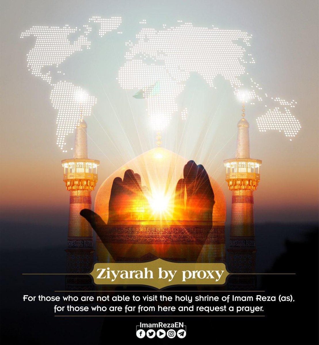 ImamRezaEN's tweet photo. Everyone misses the holy shrine of Imam Reza very much. In order to ease these yearning hearts,  we are going to do ziyarah on behalf of you. If you want your loved ones to be part of this event mention them or re-share this post for your followers. #ProxyZiyarah on wednesday https://t.co/fa7X6uJTQW