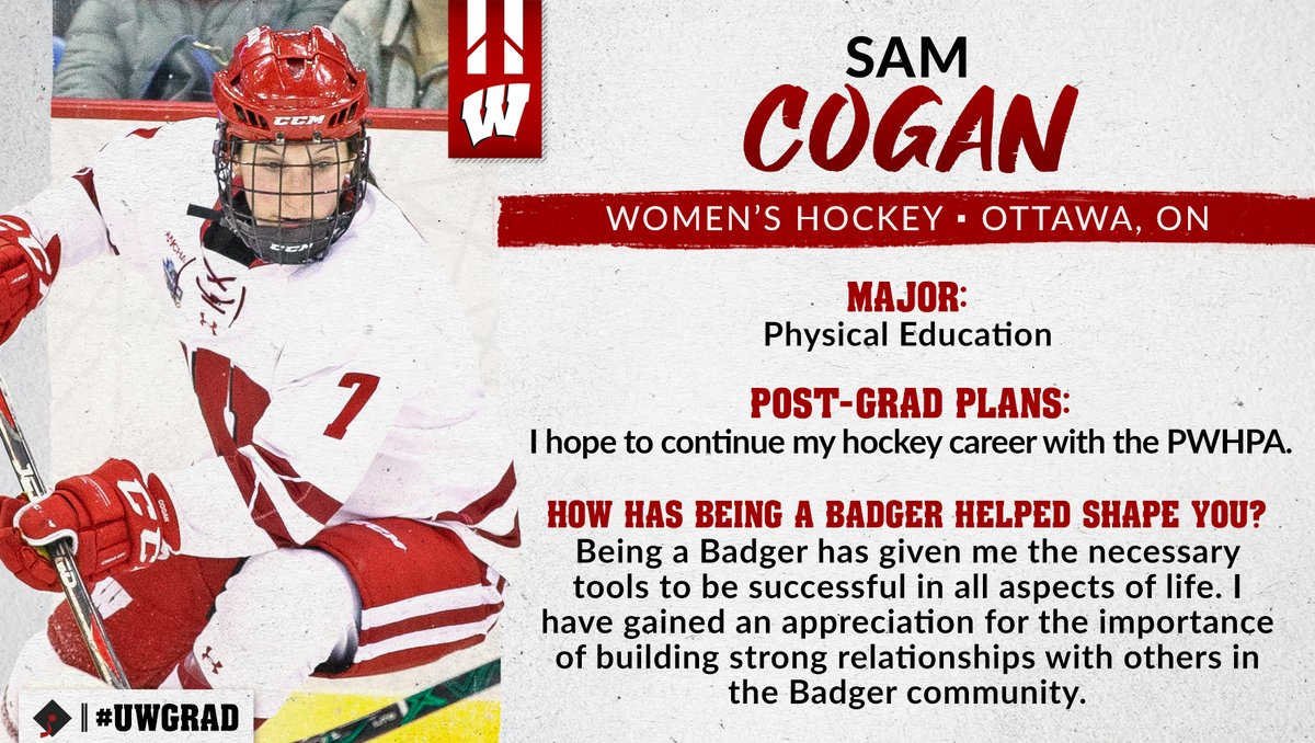 BadgerWHockey's tweet photo. This week we're honoring our seven #Badgers that will be graduating from @UWMadison! 

First up is @SamanthaCogan, who scored 107 points for the #Badgers before spending the 2019-20 season as our student assistant coach! 

#UWGrad || #OnWisconsin https://t.co/o2cZzzWmwi