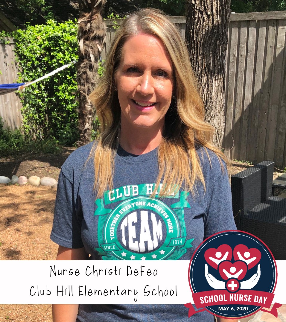 GISDhealth's tweet photo. We are celebrating @ckdefeo from @ClubHill_Cougar! @GISDHealth is so proud to have Nurse Christi DeFeo on our team! #SND2020 #GISDschoolnurseday https://t.co/PNIuJ77r1m